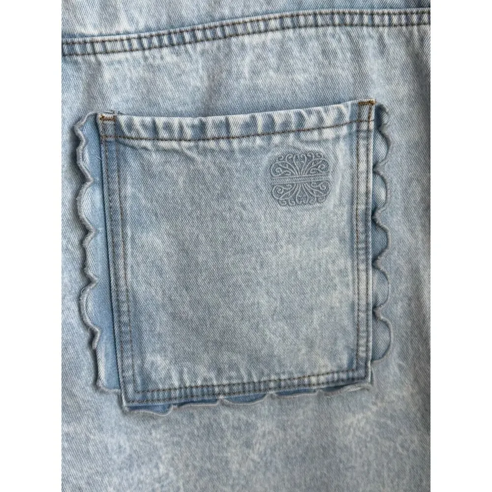 Never Fully Dressed High Waisted Light Denim Bermuda Short Scalloped Pocketd 12